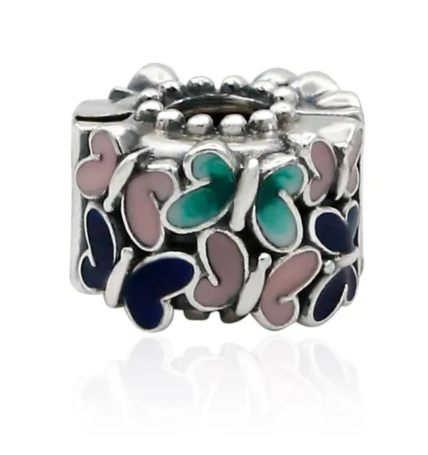 PANDORA Butterfly Arrangement Clip 797863ENMX, Silver Charms & Pendants, Garden-Inspired Hand-Coloured Multicolor Fashion Accessory
