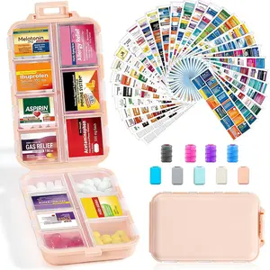 UFORU Portable Pill Storage Box, Travel Pill Organizer Box with 147-420 Brand Labels/stickers, 10-14grid Mini Pill Container, Pocket Size Dustproof Remedies Pill Box, Medicine Storage Organizer, Pill Case, Travel Essentials, Household Items, Vitamin Box