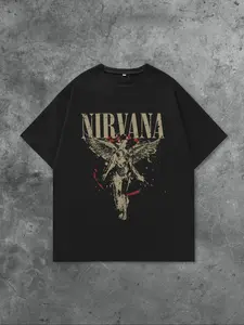 Men's Nirvana Angel Letter Print Round Neck Graphic T-Shirt, Vintage Fashion Casual Short Sleeve, Daily Wear Essential