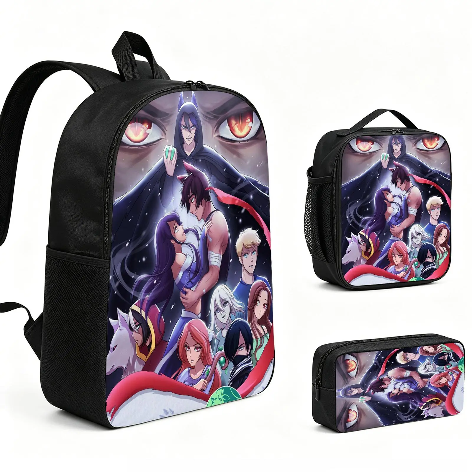 aphmau Backpack 3pcs Set with Vibrant Print, Durable School Bookbag with Insulated Lunch Tote and Pencil Bag for Teens Boys Girls, Multi-Functional Laptop Travel Daypack Gift for Kids L-184
