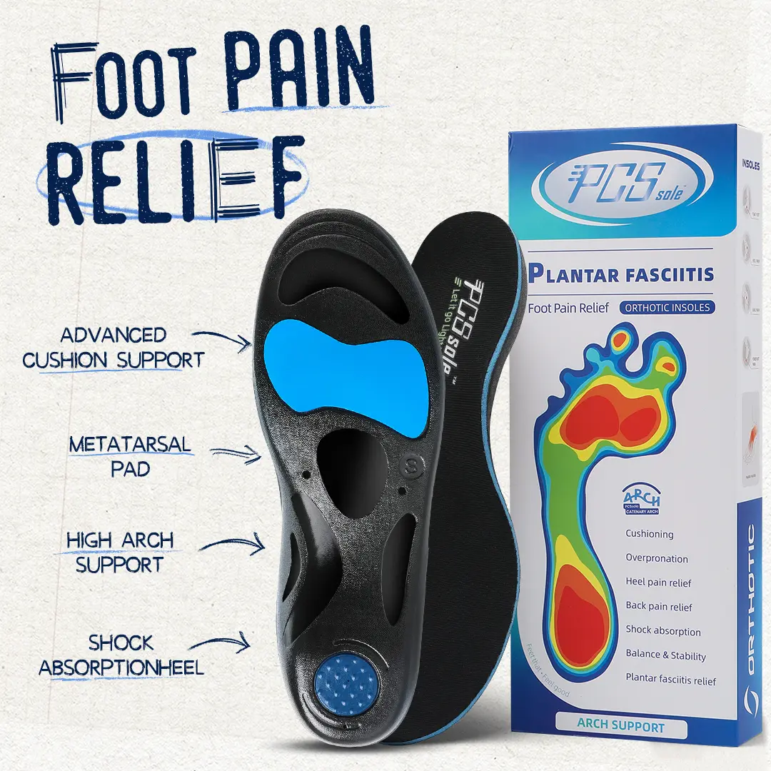 PCSsole High Arch Support Orthotic Insoles for Men & Women, Thick Cushioned Shock-Absorption Footwear Insoles for Plantar Fasciitis, Flat Feet, Foot Pain, Athletic Shoes for Women, Running & Standing