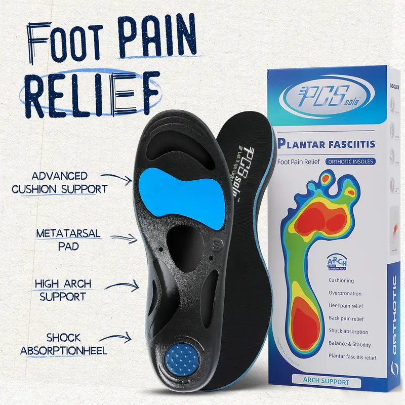 PCSsole High Arch Support Orthotic Insoles for Men & Women, Thick Cushioned Shock-Absorption Footwear Insoles for Plantar Fasciitis, Flat Feet, Foot Pain, Athletic Shoes for Women, Running & Standing