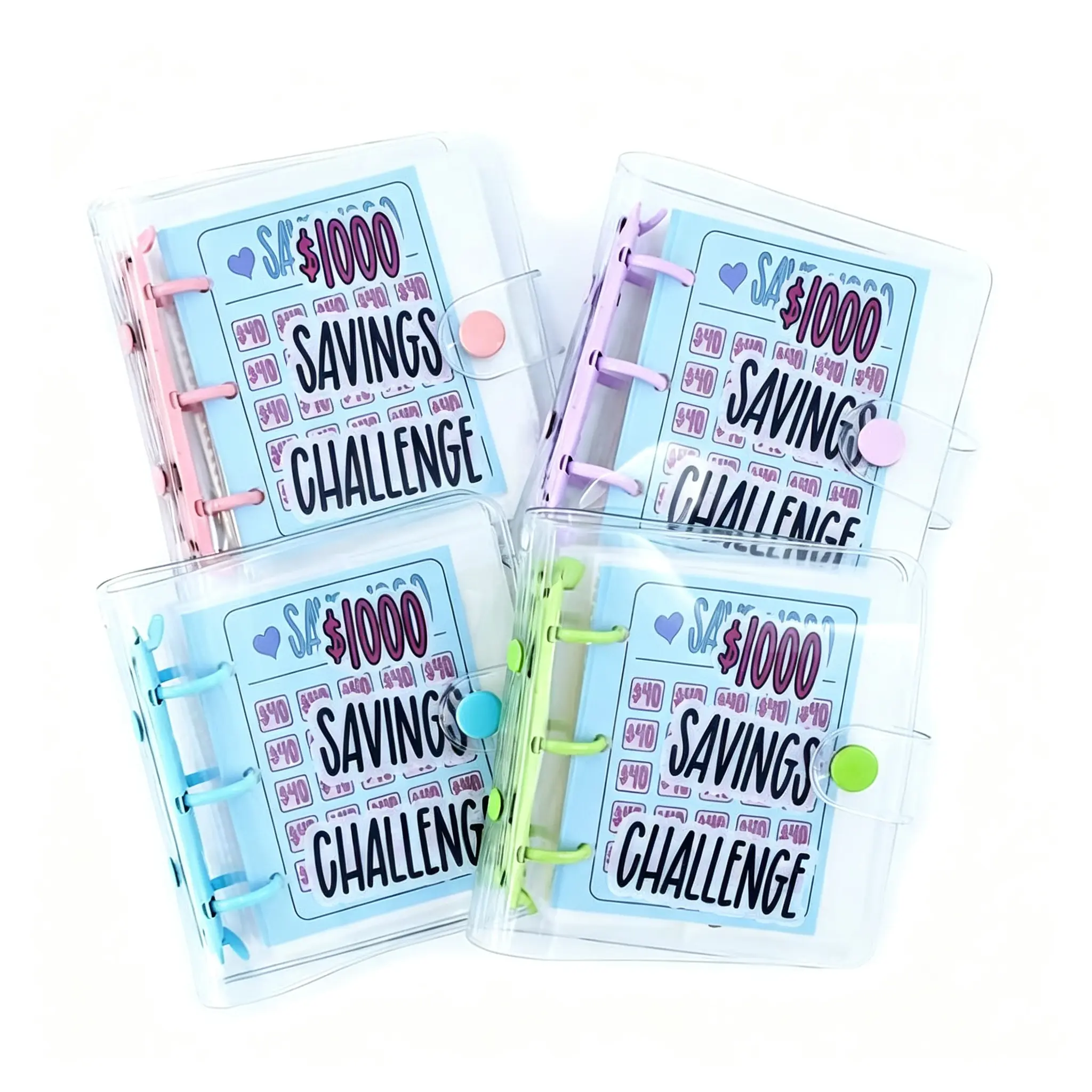 Mini Money Saving Binder - $1000 Challenge Budget Binder with Envelopes, Portable Clear Loose Leaf Book for Anytime Anywhere Deposits, Office Stationery Supply