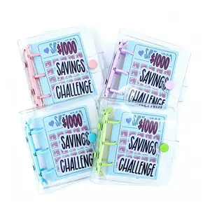 Mini Money Saving Binder - $1000 Challenge Budget Binder with Envelopes, Portable Clear Loose Leaf Book for Anytime Anywhere Deposits, Office Stationery Supply