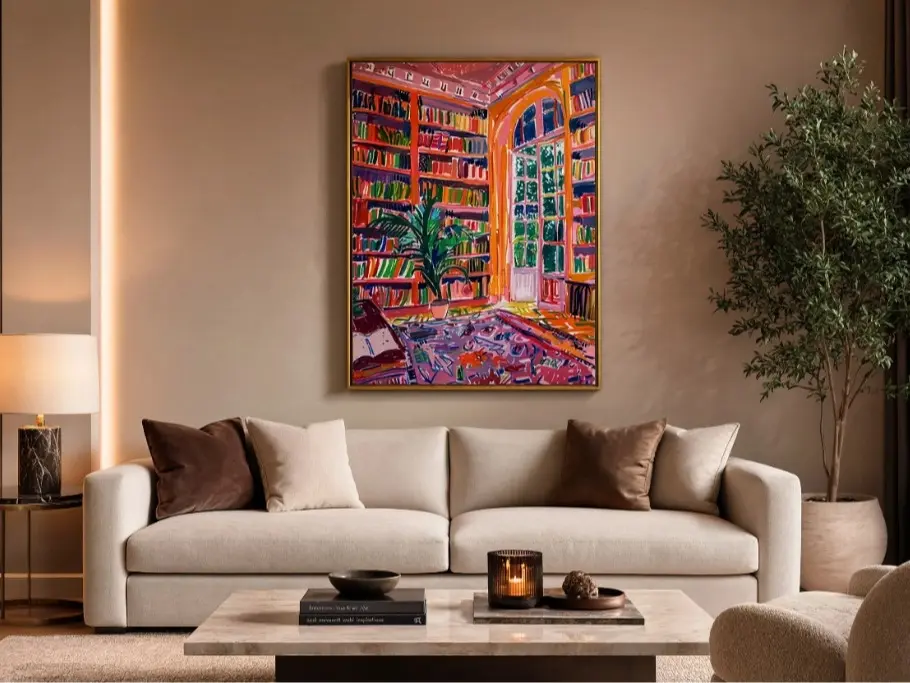 Colorful Library Poster Book Lover Wall Art Modern Literary Reading Room Decor
