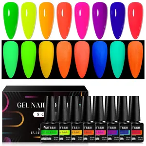 Glow in The Dark Gel Nail Polish Set, 8 Counts/set Neon Fluorescent Gel Nail Varnish, UV/LED Soak Off Manicure Nail Art Supplies for Home Salon Use