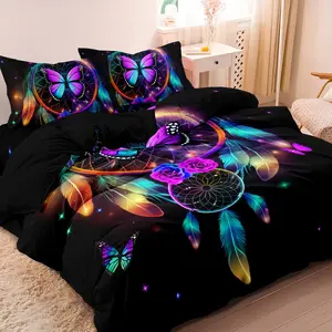 Butterfly & Dream Catcher Printed Bedding Set, 3 Counts/set Including 1 Count Duvet Cover & 2 Counts Pillowcase without Filler, Bedding Supplies for Home Bedroom, Decorative Duvet Cover