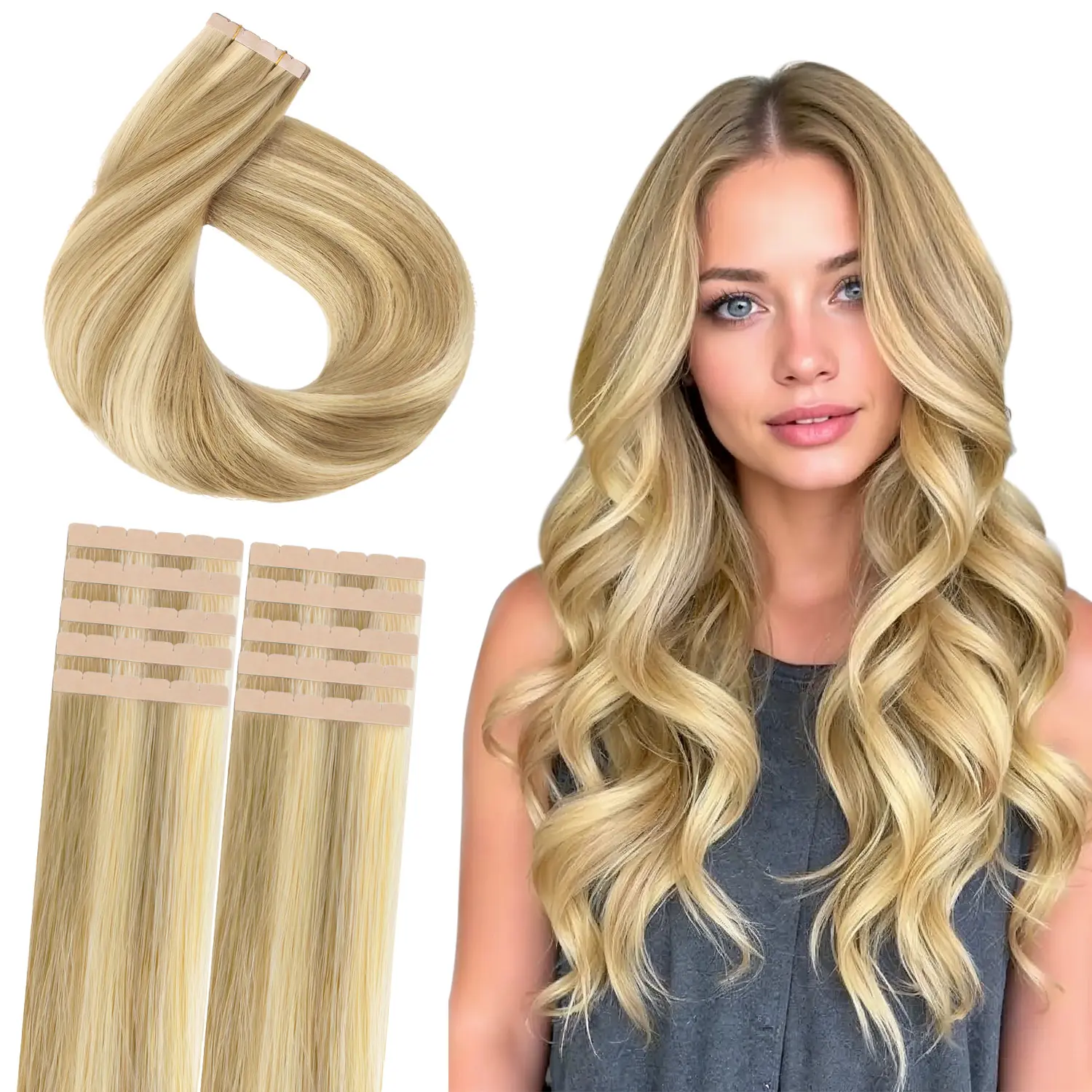 #16/22 Light Blonde Highlighted Golden Blonde