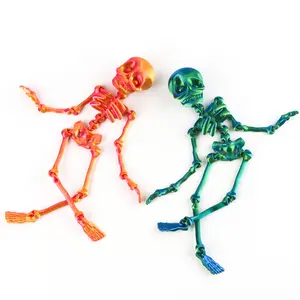 Halloween Skeleton Magnets for Fridge Poseable with Movable Joints Mini Multi-Color Skull Decoration Funny Figurine for Refrigerator Spooky Magnetic Kitchen Accessory