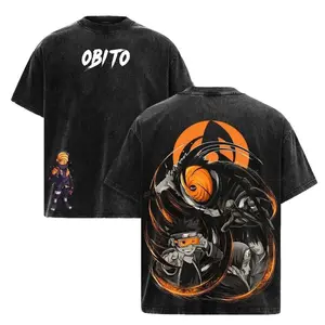 Naruto Shippuden Anime Tee, Obito Uchiha T-Shirt,Tobi Masked Shinobi Vintage Washed Oversized Graphic Tee, Akatsuki Sharingan Uchiha Clan Streetwear,Unisex Cotton Retro Manga Shirt for Otaku Fans 90s graphic 8EI