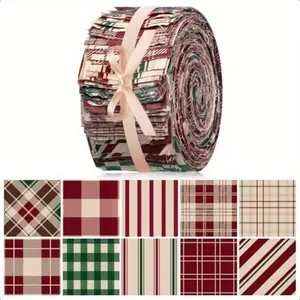 Christmas Fabric Jelly Roll, 40pcs Pre-Cut Quilting Strips, Vintage Holiday Fabric, Plaid Gingham Snowflake, DIY Quilting Supplies, Doll Clothes Fabric, Sewing Crafts)