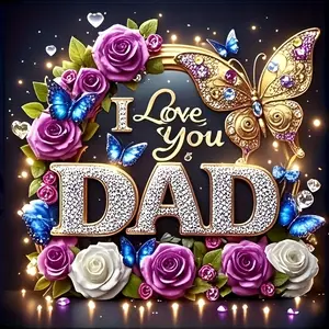 5D Full Drill 'I Love You Dad' Floral & Butterfly Diamond Painting Kit - Heartfelt Father's Day & Sparkle Art | DIY Handicraft Gift for Dad, Father's Day & Home Decor | Perfect Wall Art for Living Rooms, Bedrooms & Family Spaces