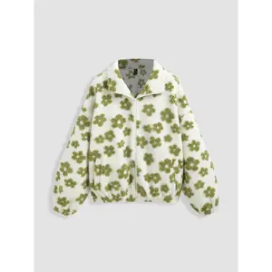 Cider [size 2-26] Zip Front Floral Sherpa Fleece Jacket