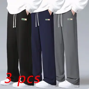 Men's 3-Piece Casual Sweatpants Durable Multifunctional Thermal Polyester Regular Version Solid Color Overalls for Outdoor Activities Four Seasons Trend Versatile Pants Elastic Waist with Drawstring Machine Washable