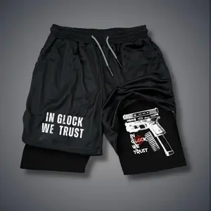 [Vibe] IN GLOCK WE TRUST 80s 90s summer men shorts for men jorts outfit men graphic shorts Double-layer sports shorts Graphic 2-in-1 shorts Comfortable short shorts summer