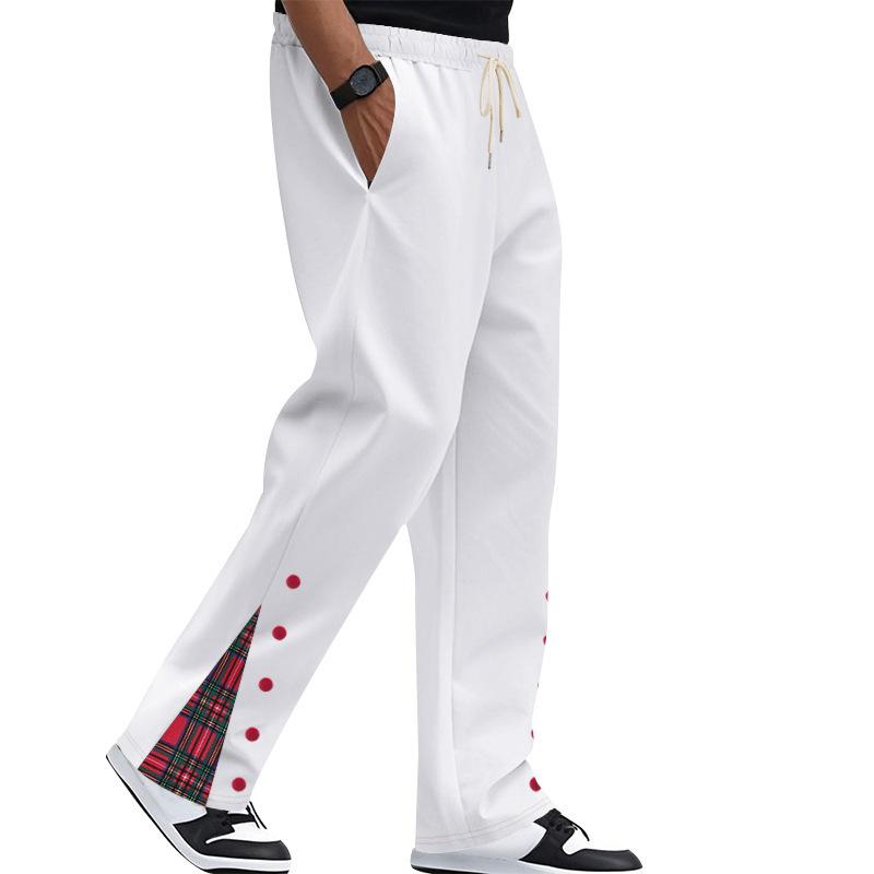 Contrast Color Drawstring No Fly Straight Track Sweatpants - White Solid Color Fitted Mid Waist Trousers with Micro Elasticity for All Seasons