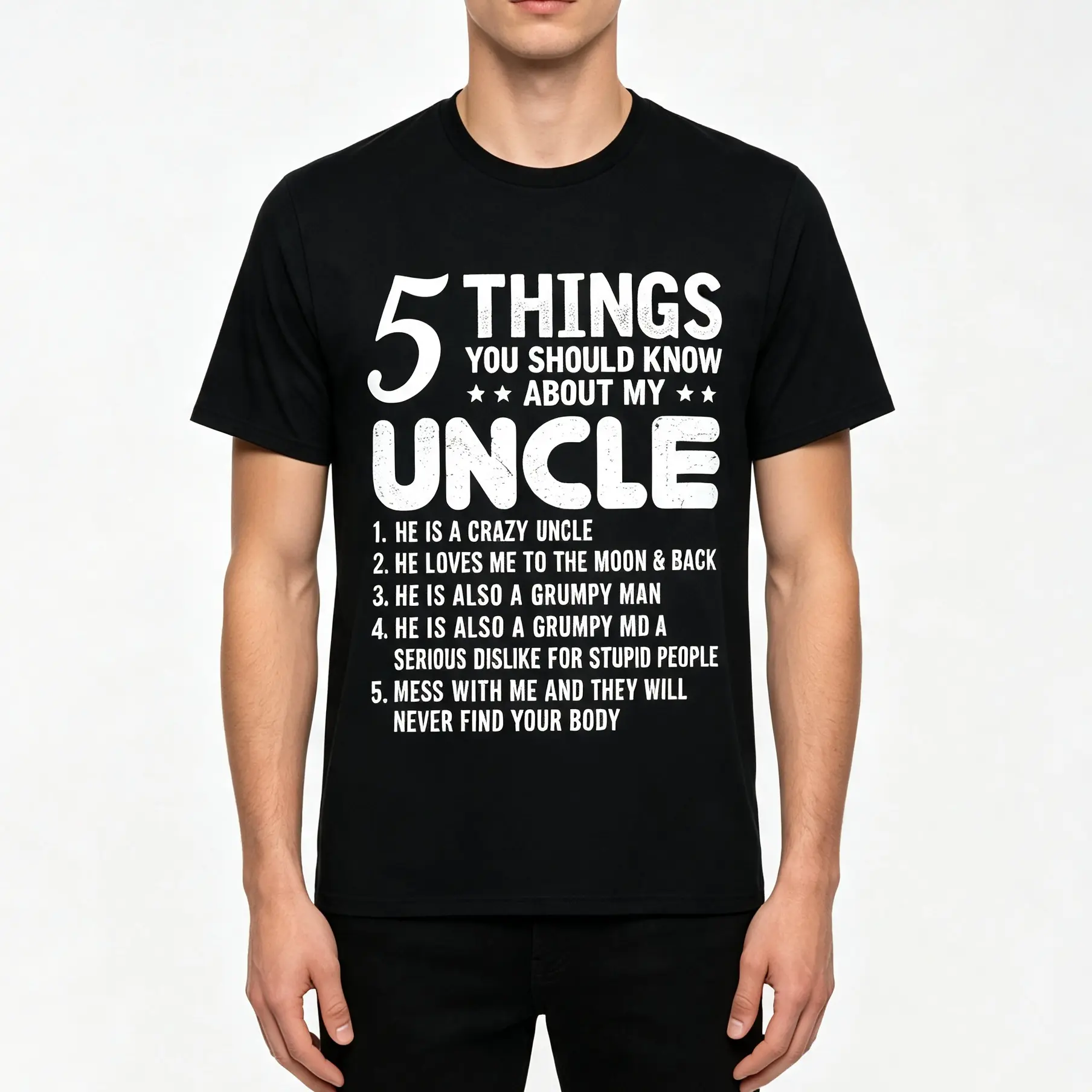 5 Things You Should Know About My Uncle Funny T-Shirt, 100% Cotton Uncle T-shirts for Men Women, 180g, round neck, black, size S-XXXL y2k  outfits  men time  tee  shirt  backwards    Vintage Metalcore Casual Stylish Tee Casual Wear Clothing Casual Streetw