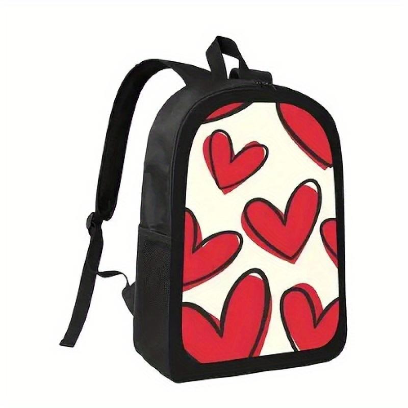 Anime Backpack with Red Hearts - Lightweight School Bag, Adjustable Shoulder Straps, Zipper Closure, Spacious Compartment - for College, Travel, Everyday Use - Machine Washable Backpack for &, for Teenager