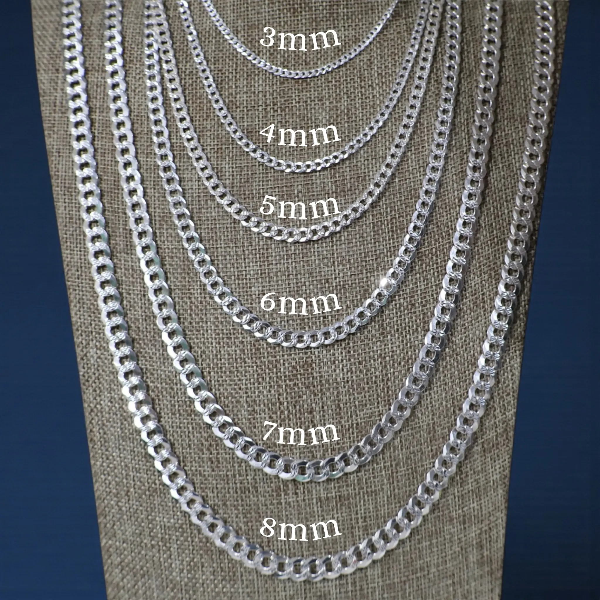 925 Sterling Silver Diamond Cut Cuban Chain Necklace – 3mm–8mm