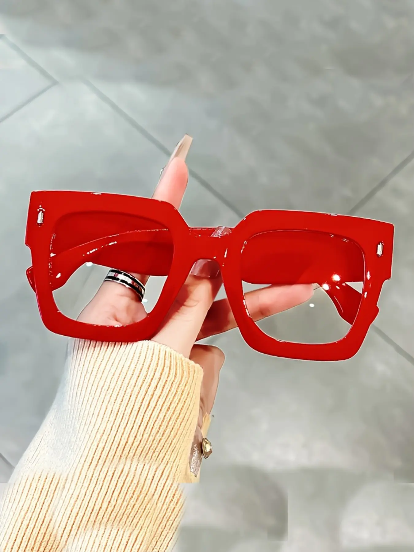 Large Frame Monochrome Fashion Glasses, Blue Light Blocking, Simple Daily Use, Trendy Square Frame, Suitable for Men and Women, Work and Casual Wear, Trendy Casual Eyeglasses, Square Frame Eyewear