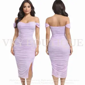 Off-Shoulder Rhinestone Mesh Bodycon Dress with Ruched Design and Asymmetrical Hem for Evening Wear GU