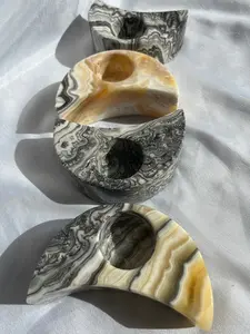 “Lunar Cycle” Onyx & Calcite Crescent Moon Tea Light Candle Holders