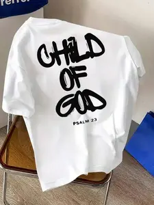 1pc Boys' Bible Verse T-Shirt - Child of God Psalm 23:1 Print Kids Tee with Back Print Scripture, Short Sleeve Round Neck Casual Church Wear for Boys 3-13 Years, Easter Gift & Everyday Religious Apparel