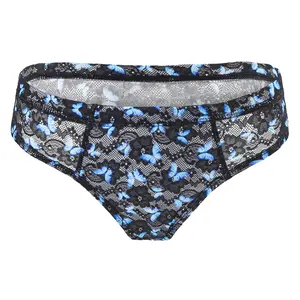 LittleForBig Breathable Blue Butterfly Pattern Tucking Gaff Brazilian Cheeky Panties Smooth Mesh Silky Hiding Gaff Shaping Briefs for Crossdressers Transgender Individuals