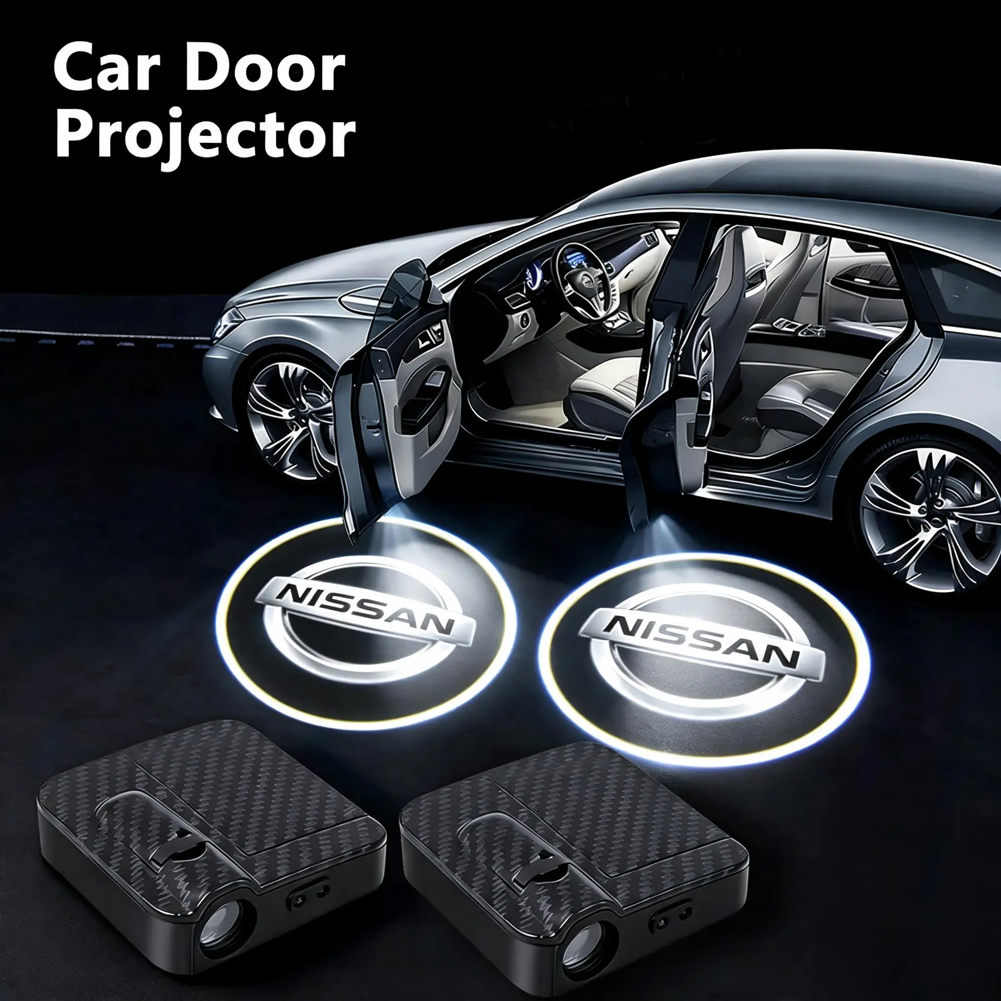 2PCS New Universal Door Welcome Lights LED Logo Projector For Nissan LOGO Welcome Lamp Auto Accessories Decor(Battery Not Included)