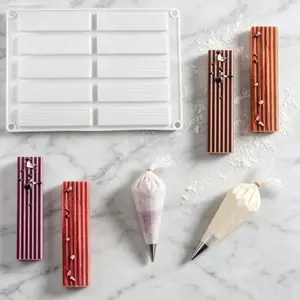 1pc rectangular silicone cake mold with vertical stripes, 10 holes, modern minimalist style design, non-stick, easy to demold, suitable for delicate cakes, chocolate arrays, an efficient and tidy baking tool
