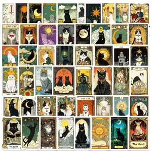 50pcs Cat Tarot Series Stickers, Sticker Decals, Suitable for Faith Based Designs Such As Scrapbooks, Diaries, Laptops, Water Bottles, Cars, Etc., As Gifts with Positive Information