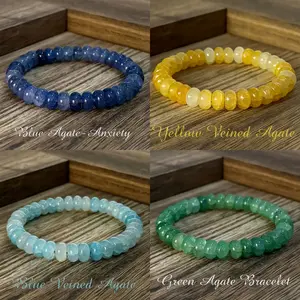 4pc Natural Agate Beaded Bracelets - Anxiety Relief & Veined Designs