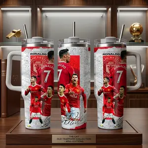 CR7 Old Trafford Cup 40oz with Handle, Red Devils Legend Tumbler, No.7 Soccer Star Travel Mug, Football Fan Gifts, Large Insulated Water Bottle, 40 oz Stainless Steel Cup with Straw, Sports Collectibles Souvenir