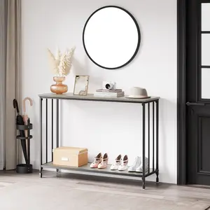 Slim Console Table for Entryway or Behind Sofa – Engineered Wood Shelf, Sturdy Metal Frame, Space-Saving Hallway Accent Table for Living Room, Foyer, or Bedroom, Rustic Brown or Grey