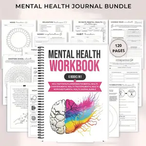 Mental Health Workbook 120 Pages - 6 Books in 1 - Attachment Theory Guide Abandonment Anxiety Recovery & Relationship Depression Support - Relaxation Techniques Mood Tracker Planner - Funny Gift