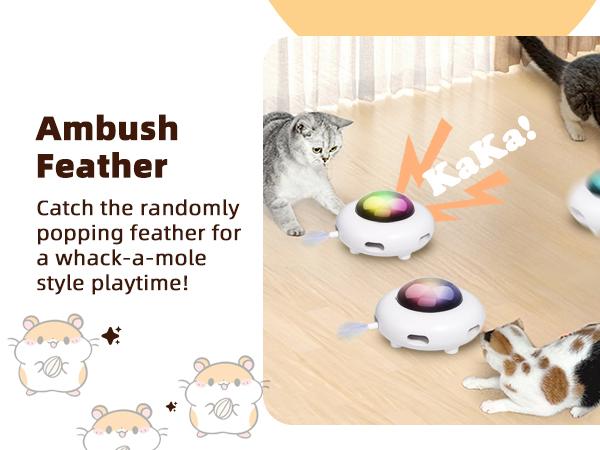 "Interactive Cat Toys for Indoor Cats，Replaceable and durable accessor，USB Rechargeable，White，Entertainment with 6pcs Feathers -UFO"