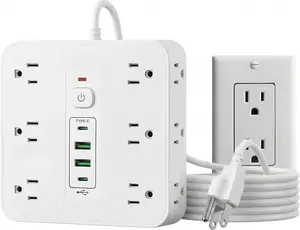 16-in-1 Surge Protector Power Strip - 12 AC Outlets, 4 Ports (2 USB-C & 2 USB-A), 10A Overload Protection, 6FT Flat Plug Extension Cord for Home, Office (White)