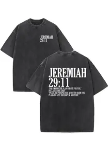 Men's 250gsm Heavyweight Thick Cotton Shortsleeve Round Neck Tshirt - Christian Faith Jeremiah 29:11 Scripture, Blush Pink, Distressed Vintage, Figure-Flattering, Durable Casual/Church Wear Spiritual Gift