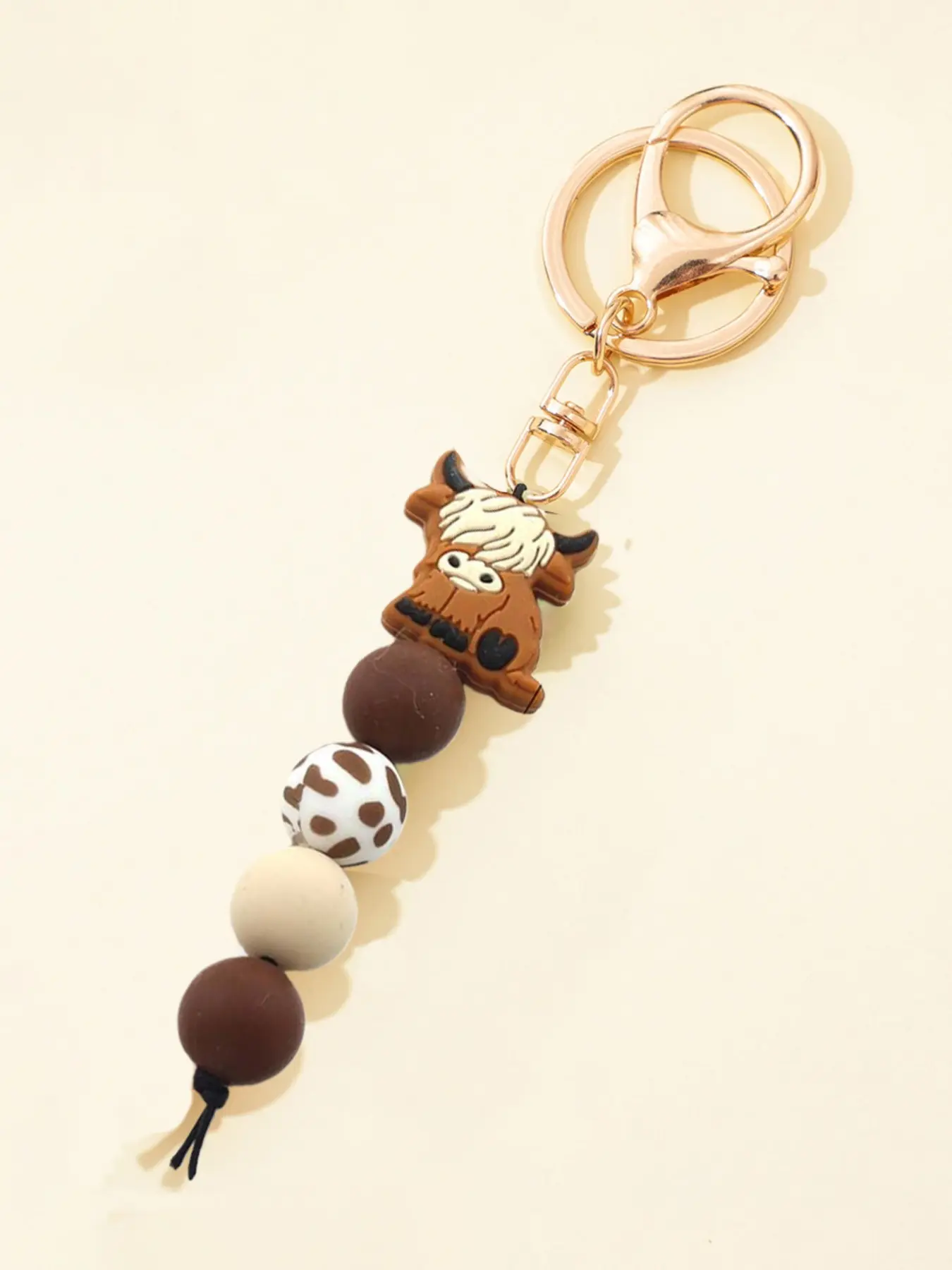 Highland Cow Silicone Beaded Keychain, Keychain For Bags, Trendy Cute Keychain, Cute Short Key Ring, Cartoon Punk Style, Animal Theme, Lobster Clasp, Keychain Accessory, Fashion Keychain, Ideal Gift