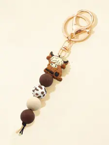Highland Cow Silicone Beaded Keychain, Keychain For Bags, Trendy Cute Keychain, Cute Short Key Ring, Cartoon Punk Style, Animal Theme, Lobster Clasp, Ideal Gift