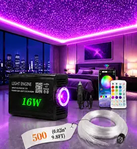 500PCS*0.02in *9.8ft Fiber Optic Starlight Headliner Kit –  RGB Color-Changing Ceiling Lights for Car & Home with APP + Remote Control, 15 Static Colors & Dynamic Fade/Jump/Spark Modes disco party Lights
