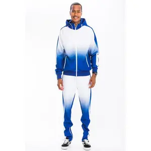 Blue White Full Zip Ombre Track Suit Long Sleeve Autumn 95 Polyester 5 Spandex Hooded Jacket