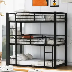 [Bellawave] Metal Twin Size Triple Bunk Bed, Black(Old SKU: SM000230AAB-1)