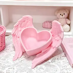Angel Wings Heart Storage Box, Heart-Shaped Desktop Decor, Jewelry Cosmetics Organizer, Nordic Style Artistic Storage Tray, Style