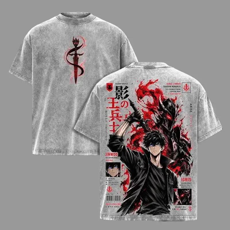 Sung Jinwoo Solo Leveling T-Shirt, Shadow Monarch Igris Graphic Tee, Back Print Vintage 90s Anime Shirt, Graphic Tees Men, Trendy Tshirts, Men's T Shirts, Solo Leveling Streetwear, Unisex Cotton Distressed Tee, Merch For Men, Men Fashion Graphic Tee