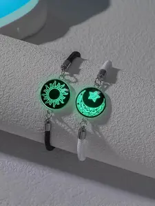 Elegant Stainless Steel Sun & Moon Bracelet, Handwoven Couple Jewelry, Unique Friendship Accessory, Glow-In-The-Dark Fashion