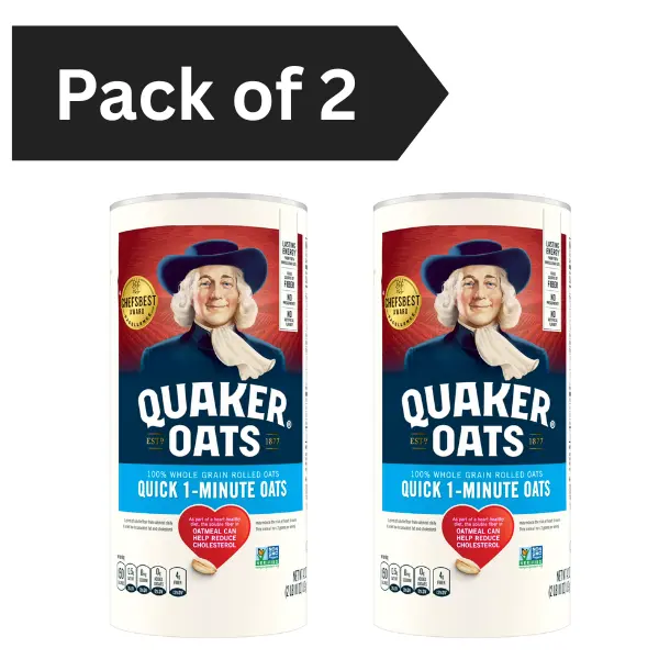 Pack of 2 Quaker 1-Minute Quick Cook Oats Muesli, 42 oz Dry Oatmeal Canisters, Instant Pantry Breakfast Food