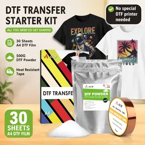 A-SUB DTF Kit for Beginners All in one9(DTF HACK is suitable for ordinary inkjet printers,Waterproof, resistant to water washing)(Including A4 DTF film×30 pcs / DTF Power 500g / Heart-resistant Tape×1)