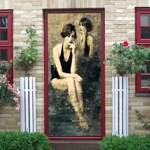 2pcs Vintage Art Deco Female Wall Sticker Modern Living Room Decorative Waterproof Self Adhesive Bedroom Backdrop Removable Abstract Figure Mural Home Decoration Art Decal