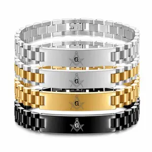 10MM Curved Stainless Steel Watch Band Masonic Bracelet Fashionable Personalized Men's Bracelet Jewelry in Silver Gold and Black Options